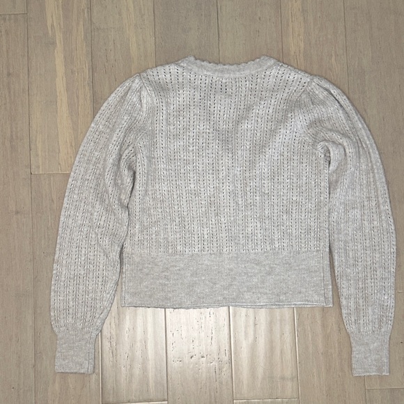 Joie Delicate Heathered Tan Cardigan, Pearly Buttons, Scalloped V-Neck - Picture 4 of 7